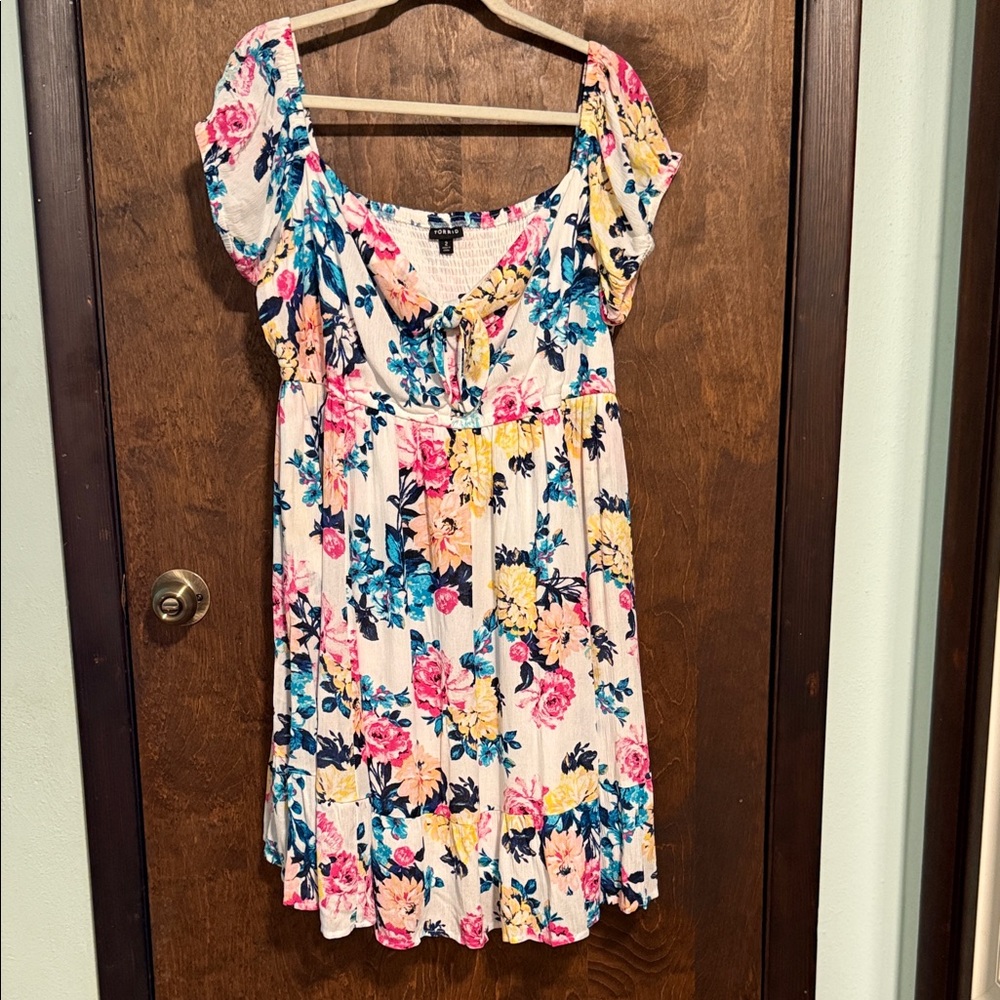 Torrid Floral Mini Dress - Multicolor off shoulder